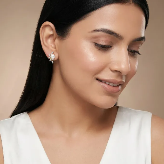 Anushka Sharma Gold Midnight Bloom Lab Grown Diamond Earrings