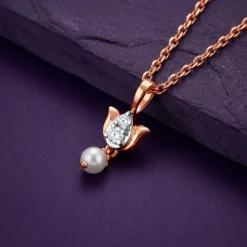 Anushka Sharma Rose Gold Elara Lotus Lab Grown Diamond Pendant