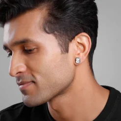 Black Rhodium Rectangular Stud For Him