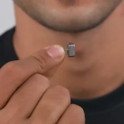 Black Rhodium Rectangular Stud For Him