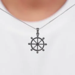 Black Rhodium Time Wheel Pendant With Box Chain For Him