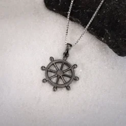 Black Rhodium Time Wheel Pendant With Box Chain For Him
