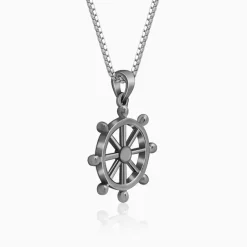 Black Rhodium Time Wheel Pendant With Box Chain For Him
