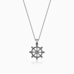 Black Rhodium Time Wheel Pendant With Box Chain For Him