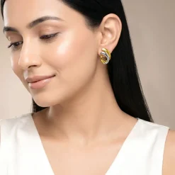 Dual Tone Crossover Silver Stud Earrings