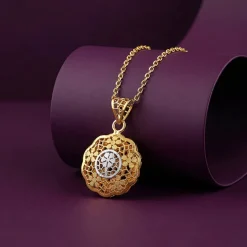 Dual Tone Floria Silver Pendant With Link Chain