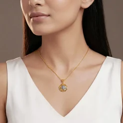 Dual Tone Floria Silver Pendant With Link Chain