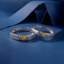 Dual Tone Heart Silver Couple Ring