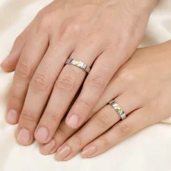 Dual Tone Heart Silver Couple Ring