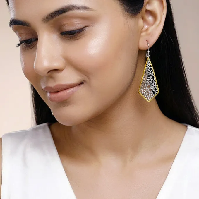 Dual Tone Kite Filigree Silver Earrings