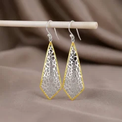 Dual Tone Kite Filigree Silver Earrings