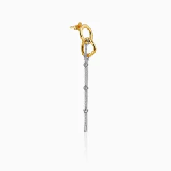 Dual Tone Linear Halo Silver Dangler Earrings