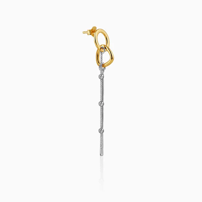 Dual Tone Linear Halo Silver Dangler Earrings