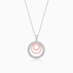 Dual Tone Luna Halo Pendant With Link Chain