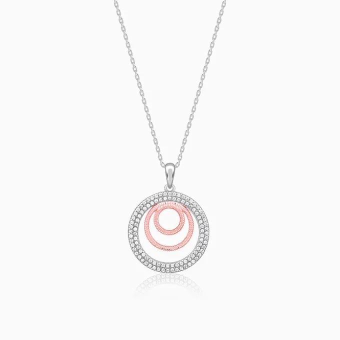 Dual Tone Luna Halo Pendant With Link Chain