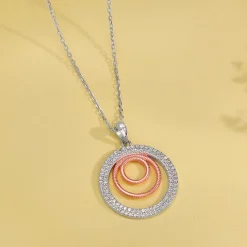 Dual Tone Luna Halo Pendant With Link Chain