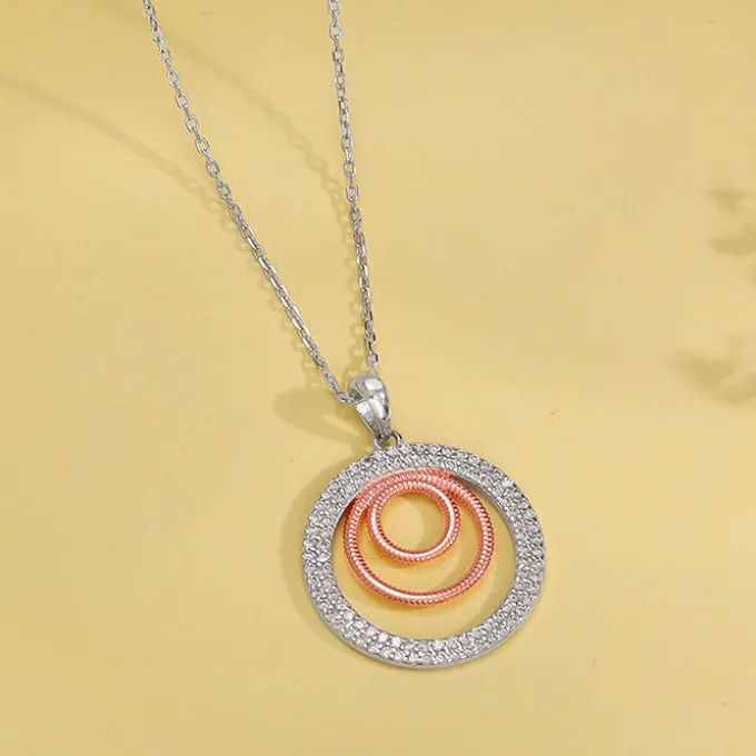 Dual Tone Luna Halo Pendant With Link Chain
