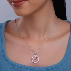 Dual Tone Luna Halo Pendant With Link Chain