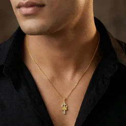 Dual Tone Mahadev Trishul Silver Pendant With Box Chain For Him