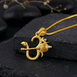 Dual Tone Om Gada Silver Pendant With Box Chain For Him