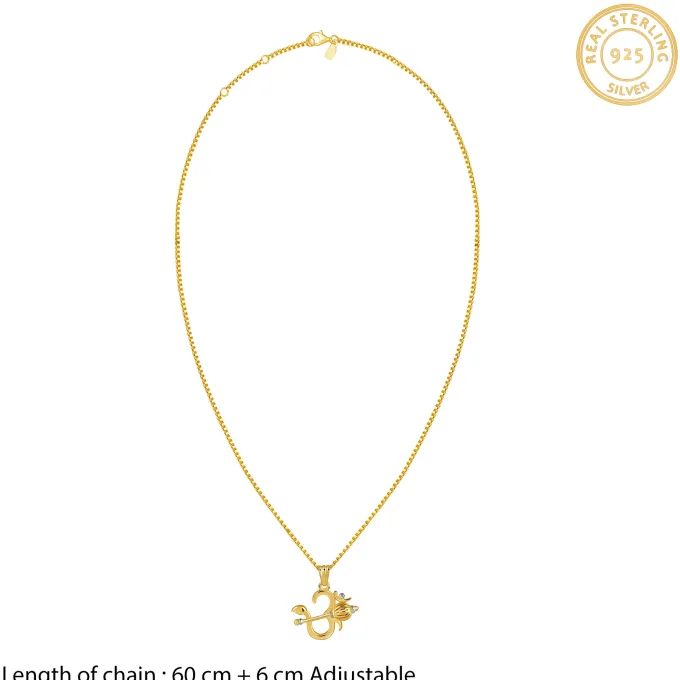 Dual Tone Om Gada Silver Pendant With Box Chain For Him