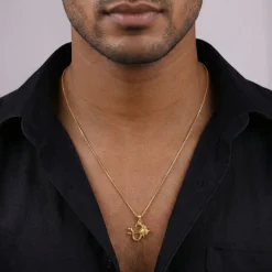 Dual Tone Om Gada Silver Pendant With Box Chain For Him