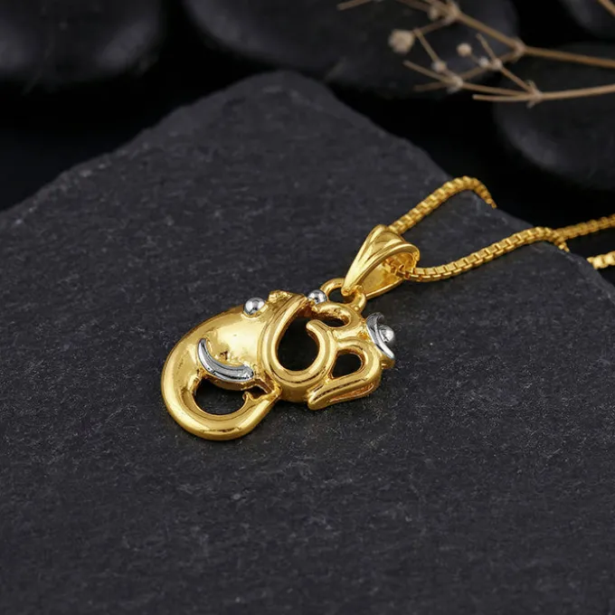 Dual Tone Om Ganesh Silver Pendant With Box Chain For Him