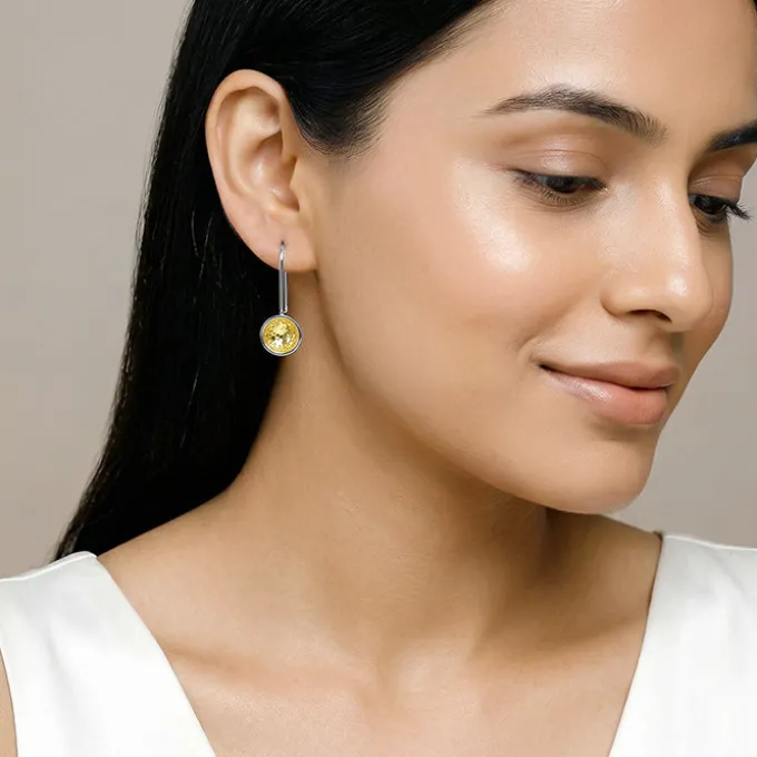 Dual Tone Orb Silver Earrings
