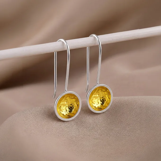 Dual Tone Orb Silver Earrings
