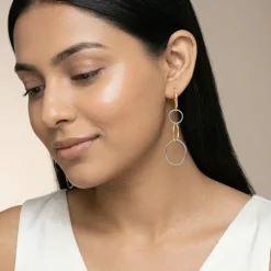 Dual Tone Sequence Silver Dangler Earrings