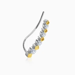 Dual Tone Stellar Spike Silver Climber Earrings