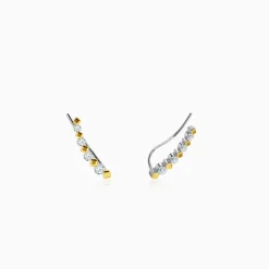 Dual Tone Stellar Spike Silver Climber Earrings