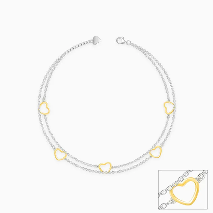 Dual Tone United Hearts Layered Anklet