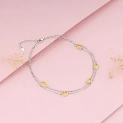 Dual Tone United Hearts Layered Anklet