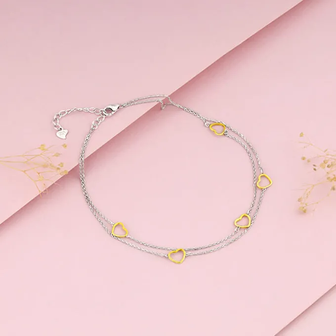 Dual Tone United Hearts Layered Anklet