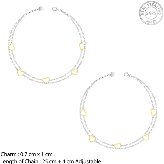 Dual Tone United Hearts Layered Anklet
