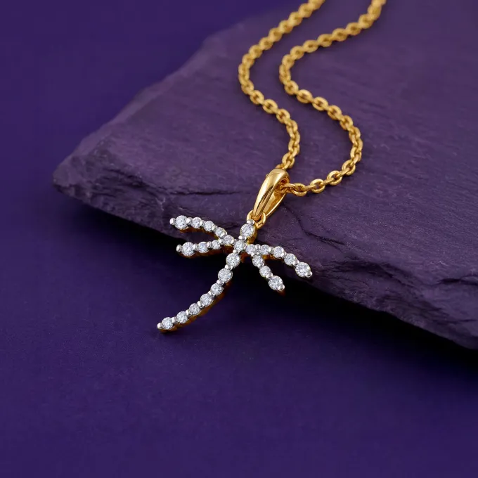 Gold Aurora Dragonfly Lab Grown Diamond Pendant