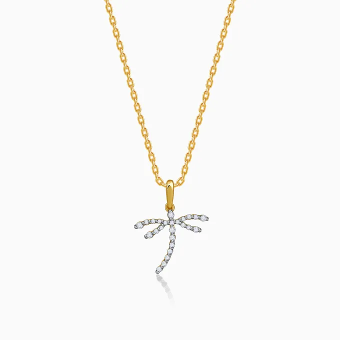 Gold Aurora Dragonfly Lab Grown Diamond Pendant