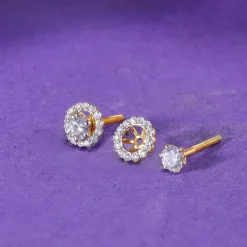 Gold Blossom Halo Lab Grown Diamond Earrings