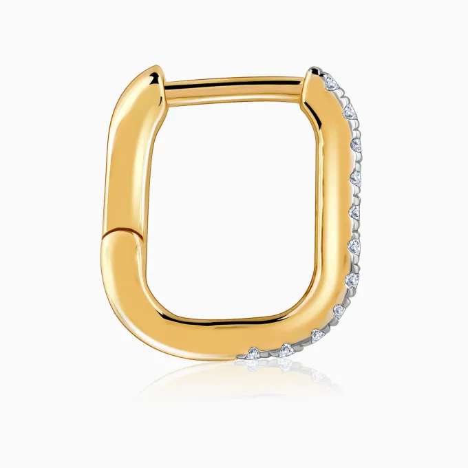 Gold Bold Circles Diamond J Hoop Earrings