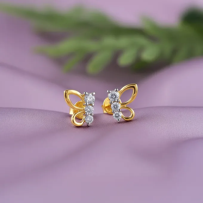 Gold Butterfly Poise Lab Grown Diamond Earrings