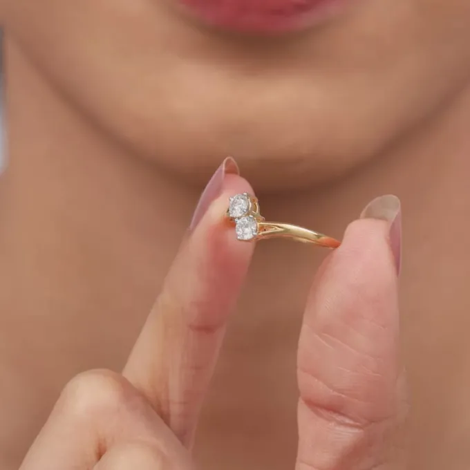 Gold Bypass Duo Solitaire Lab Grown Diamond Ring