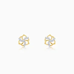 Gold Camellia Floral Lab Grown Diamond Earrings
