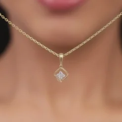 Gold Classic Square Diamond Pendant
