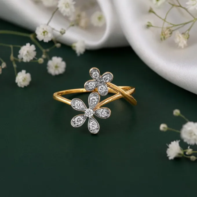Gold Double Bloom Lab Grown Diamond Ring (Size 12)