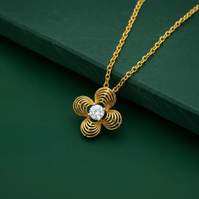 Gold Fleur Halo Lab Grown Diamond Pendant