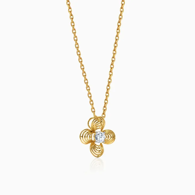 Gold Fleur Halo Lab Grown Diamond Pendant
