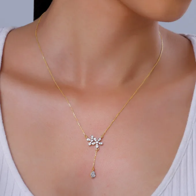Gold Floral Drop Lab Grown Diamond Necklace