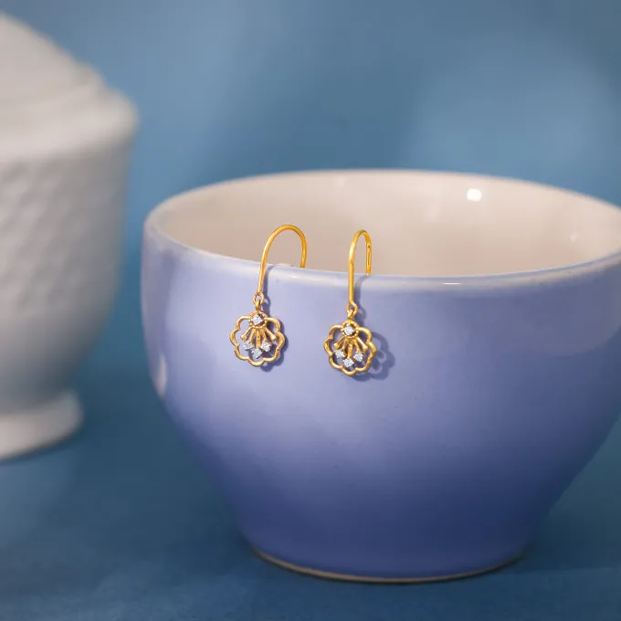 Gold Floral Glimmer Diamond Earrings