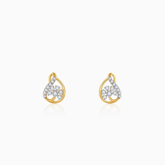 Gold Floral Shell Lab Grown Diamond Earrings